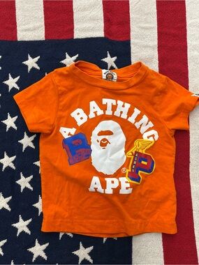 Bape Kids Orange Short Sleeve Logo Tee - A Bathing Ape Infant Size 90 9/12 Month